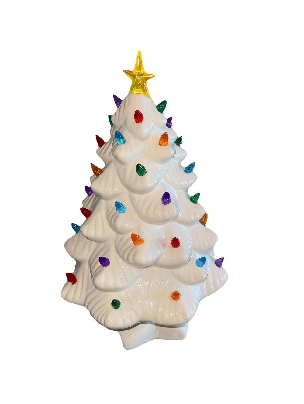 Mr. Christmas 14" White Ceramic Christmas Tree Pinecone Pegs Batteries Included